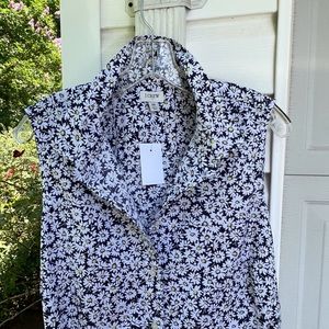 NWT J. Crew Love Daisies! Navy White Yellow Center Sleeveless Cotton Blouse